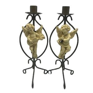 Vintage Metal Angel Set of 2 Taper Candle Holders Spiritual Holiday Décor Altar